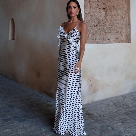 Zara RUFFLED SATIN EFFECT POLKA DOT DRESS - Picture 5 of 16